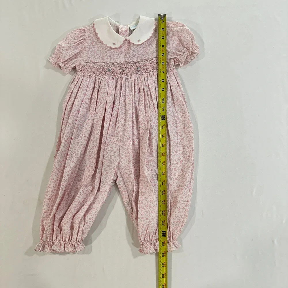 Carter's Baby Girl Romper Floral Smocked Vintage Peter Pan Collar Pink 18M
